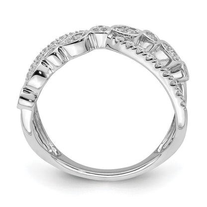 14K Weißgold Ring mit Kreuzmuster, poliert, mit echten Diamanten