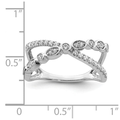 14K Weißgold Ring mit Kreuzmuster, poliert, mit echten Diamanten