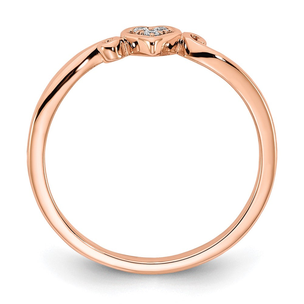 14K Roségold Herz-Ring mit echtem Diamant, poliert