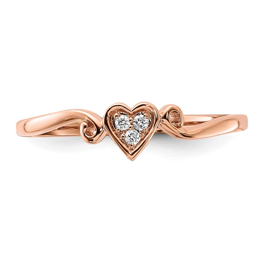 14K Roségold Herz-Ring mit echtem Diamant, poliert