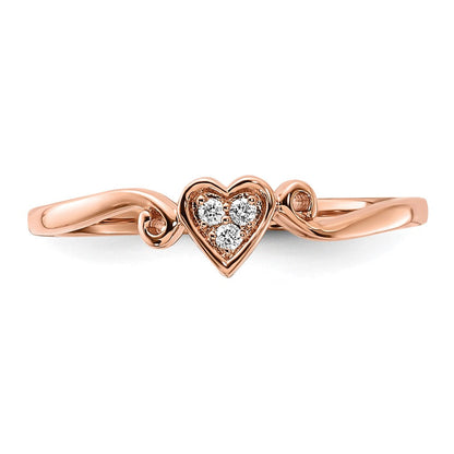 14K Roségold Herz-Ring mit echtem Diamant, poliert