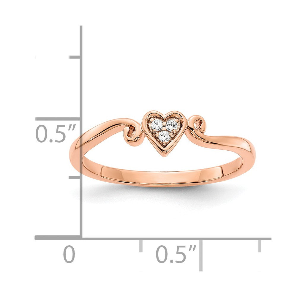 14K Roségold Herz-Ring mit echtem Diamant, poliert