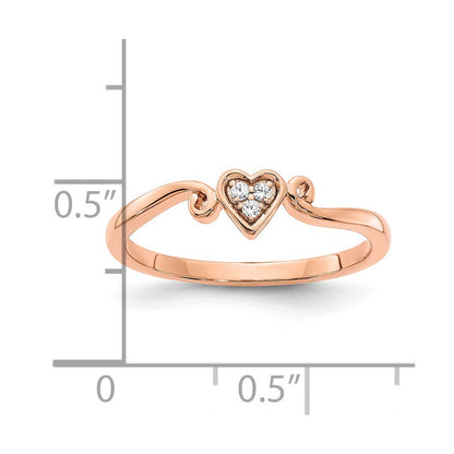14K Roségold Herz-Ring mit echtem Diamant, poliert