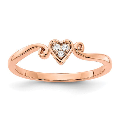 14K Roségold Herz-Ring mit echtem Diamant, poliert