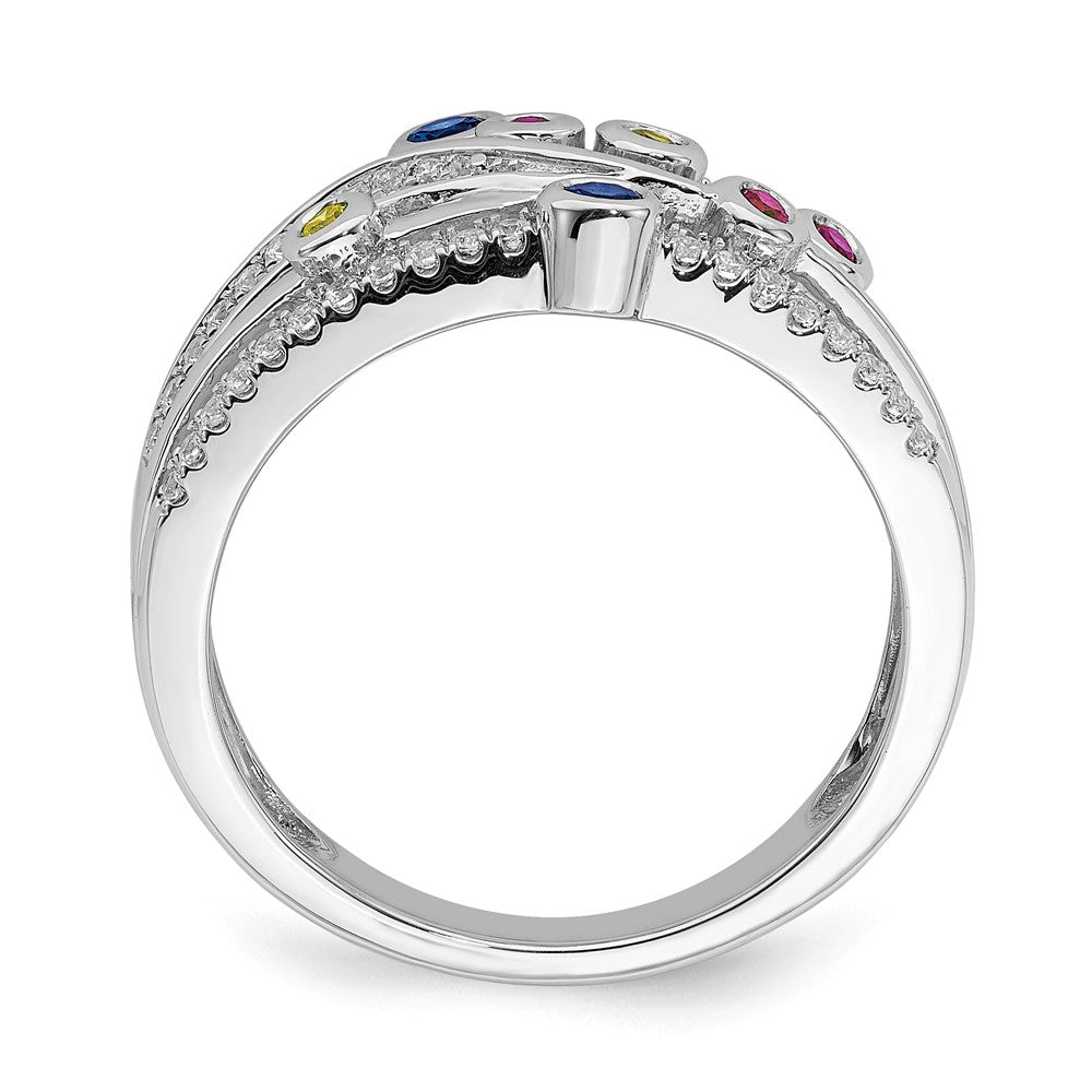 14K Weißgold Ring mit Hochglanzpolitur, mehreren Edelsteinen und echten Diamanten, Orbit-Design