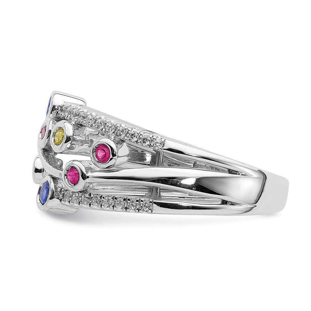 14K Weißgold Ring mit Hochglanzpolitur, mehreren Edelsteinen und echten Diamanten, Orbit-Design