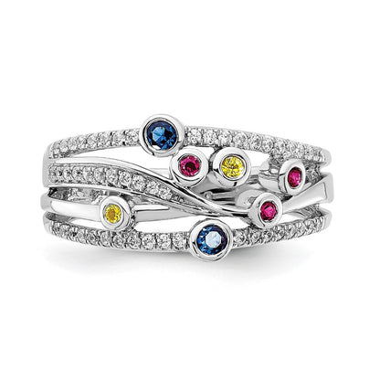 14K Weißgold Ring mit Hochglanzpolitur, mehreren Edelsteinen und echten Diamanten, Orbit-Design
