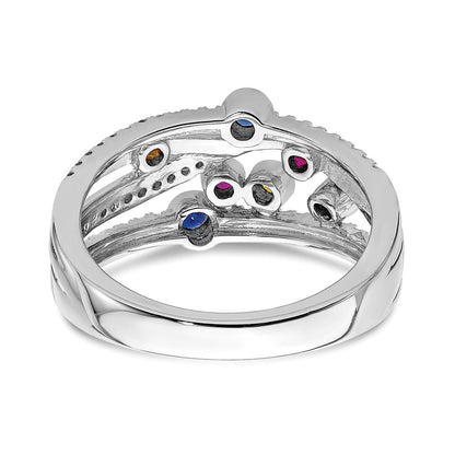 14K Weißgold Ring mit Hochglanzpolitur, mehreren Edelsteinen und echten Diamanten, Orbit-Design