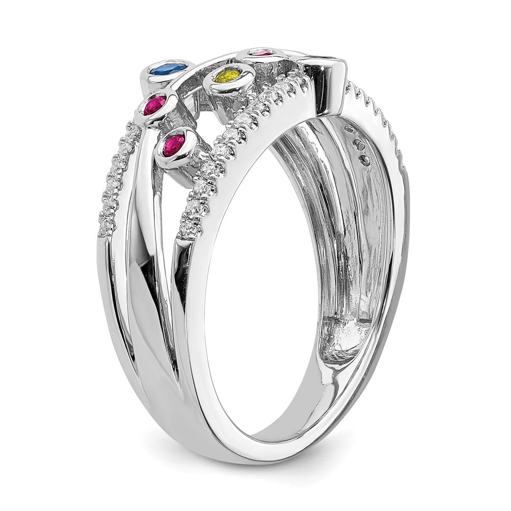 14K Weißgold Ring mit Hochglanzpolitur, mehreren Edelsteinen und echten Diamanten, Orbit-Design