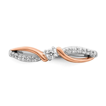 14K Weiß- und Roségold Polierter Diamantring mit Fantasieschliff, echte Diamanten