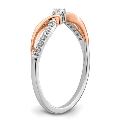 14K Weiß- und Roségold Polierter Diamantring mit Fantasieschliff, echte Diamanten
