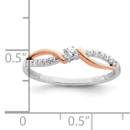 14K Weiß- und Roségold Polierter Diamantring mit Fantasieschliff, echte Diamanten