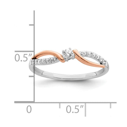 14K Weiß- und Roségold Polierter Diamantring mit Fantasieschliff, echte Diamanten