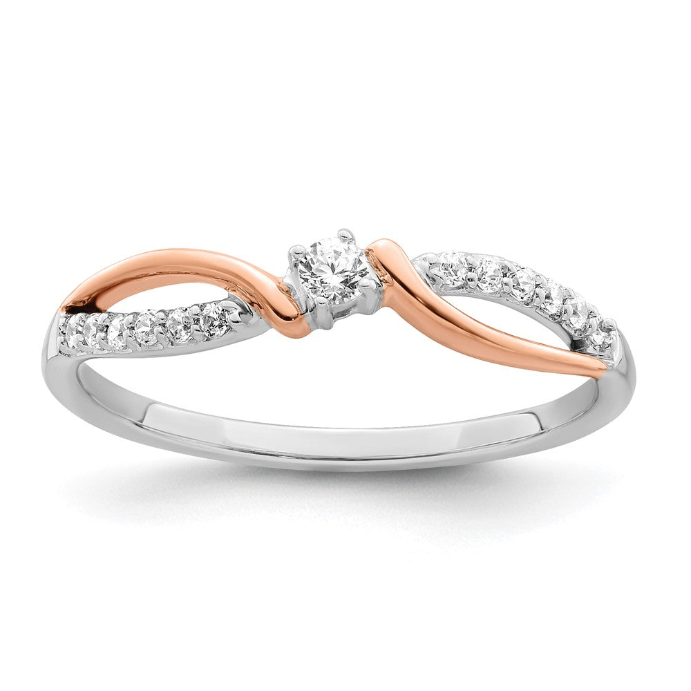 14K Weiß- und Roségold Polierter Diamantring mit Fantasieschliff, echte Diamanten