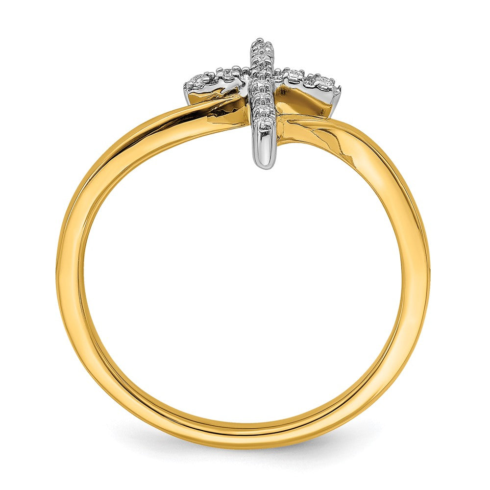 14K Bicolor-Gold Kreuz-Ring mit Diamanten, poliert