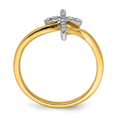 14K Bicolor-Gold Kreuz-Ring mit Diamanten, poliert