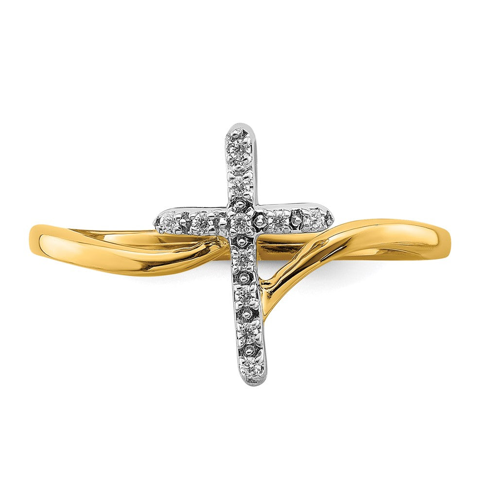 14K Bicolor-Gold Kreuz-Ring mit Diamanten, poliert