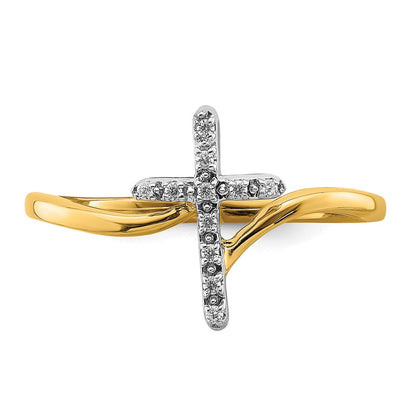 14K Bicolor-Gold Kreuz-Ring mit Diamanten, poliert