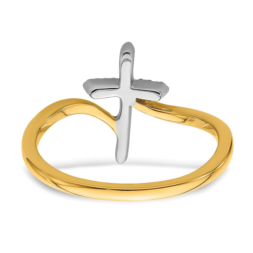 14K Bicolor-Gold Kreuz-Ring mit Diamanten, poliert