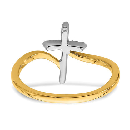 14K Bicolor-Gold Kreuz-Ring mit Diamanten, poliert