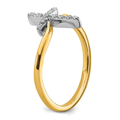 14K Bicolor-Gold Kreuz-Ring mit Diamanten, poliert