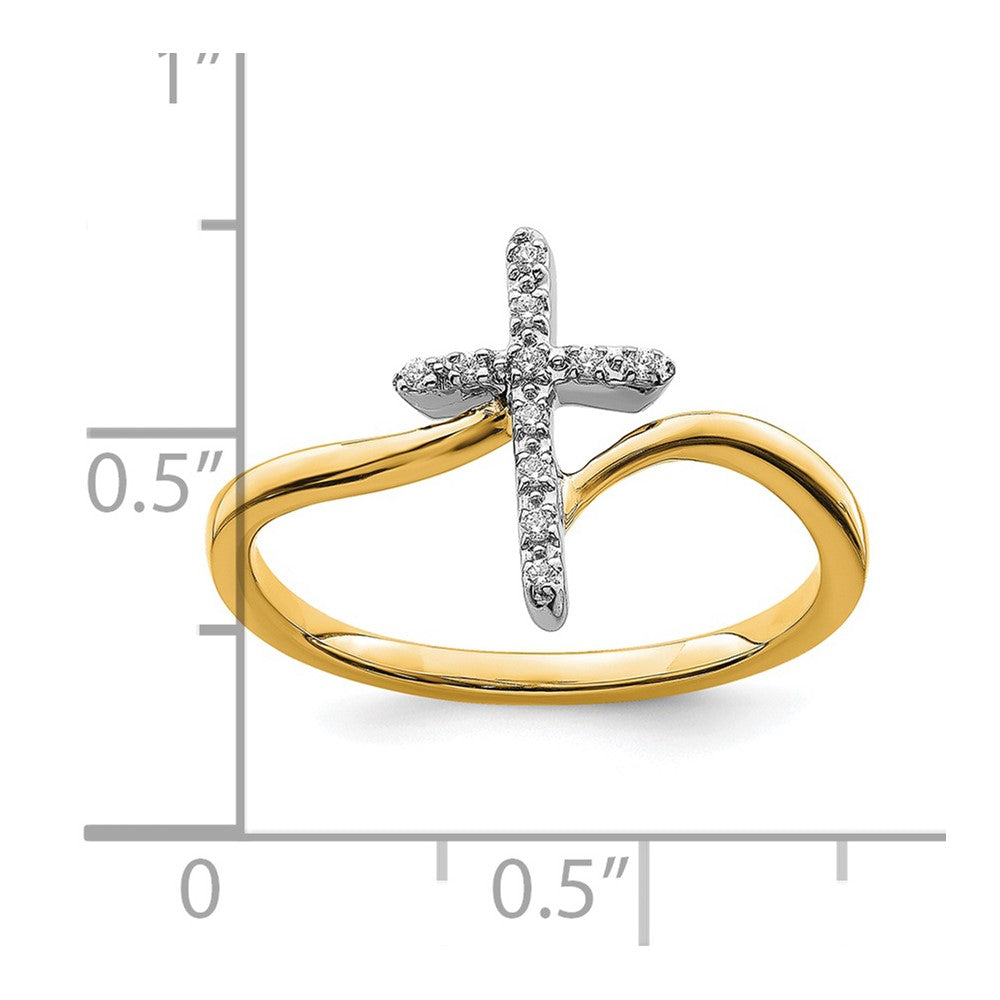 14K Bicolor-Gold Kreuz-Ring mit Diamanten, poliert