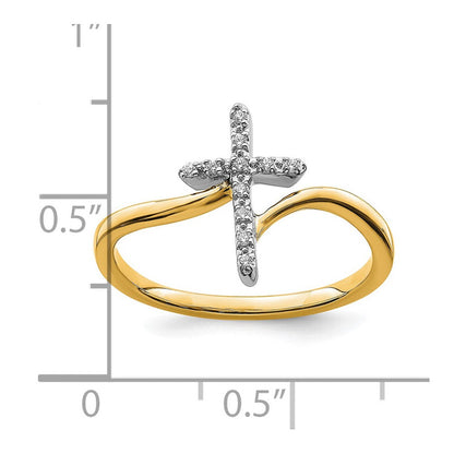 14K Bicolor-Gold Kreuz-Ring mit Diamanten, poliert