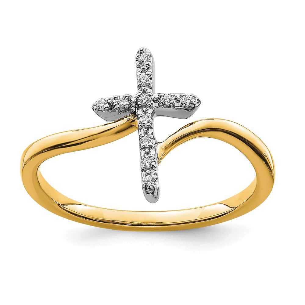 14K Bicolor-Gold Kreuz-Ring mit Diamanten, poliert