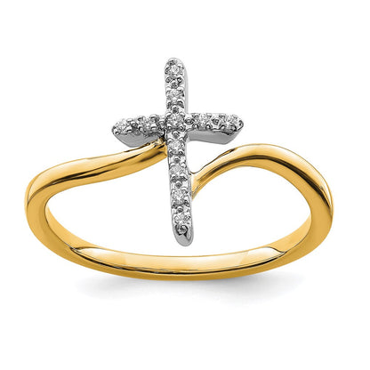 14K Bicolor-Gold Kreuz-Ring mit Diamanten, poliert