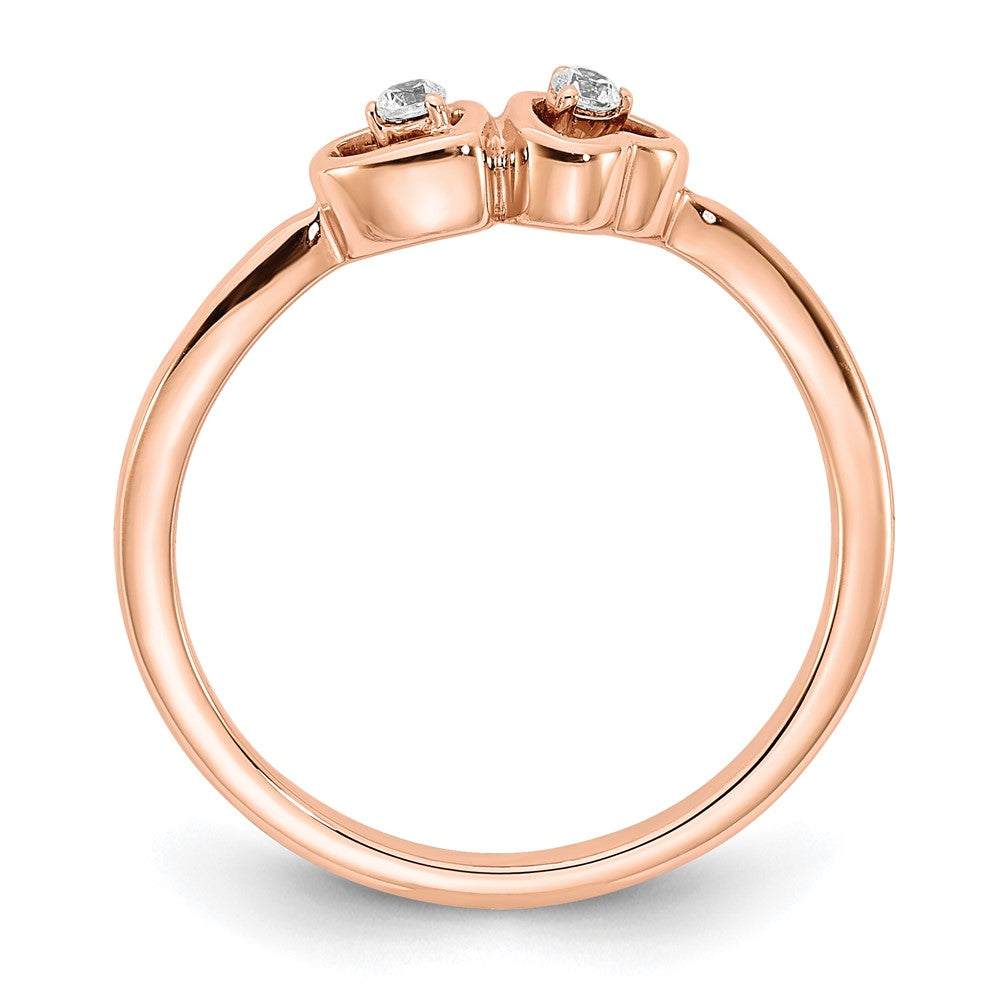 14K Roségold Diamantring mit poliertem Doppelherz