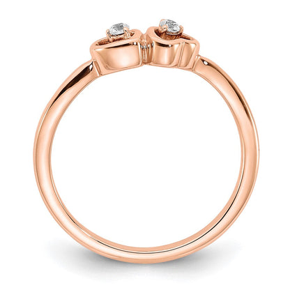 14K Roségold Diamantring mit poliertem Doppelherz