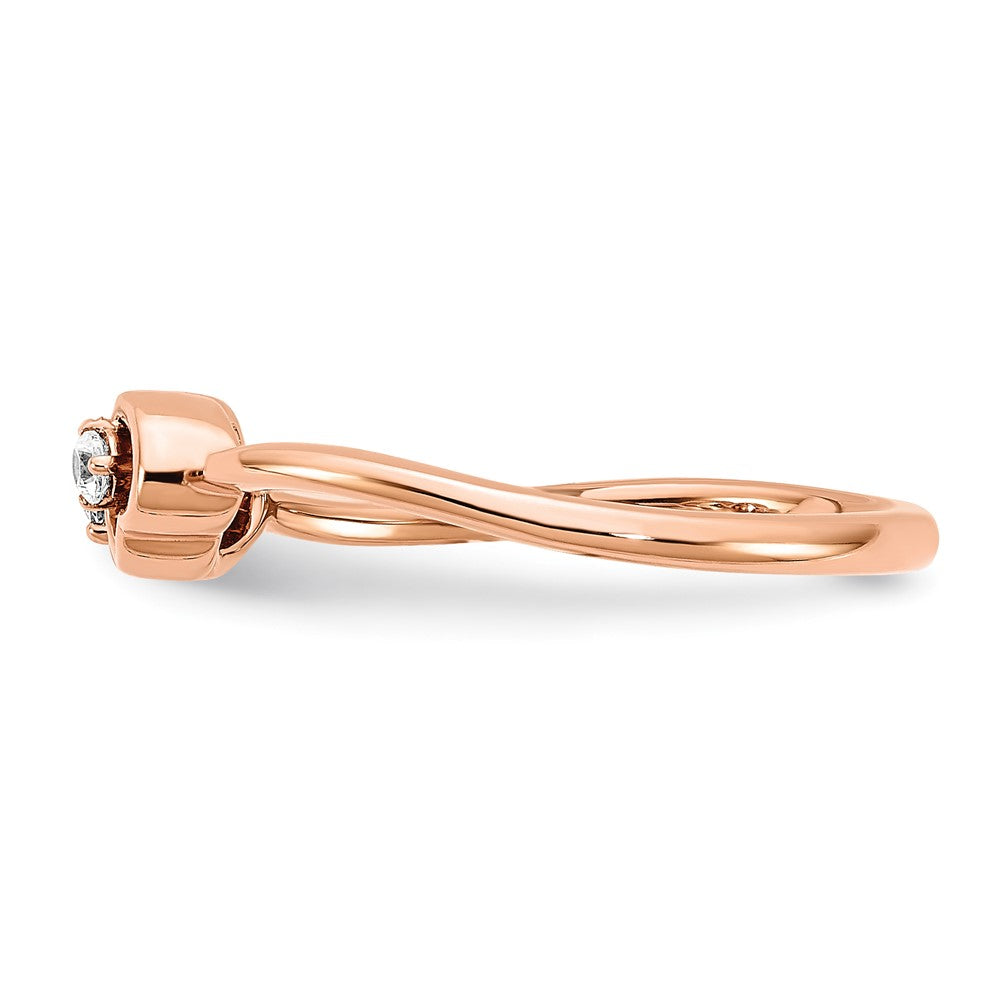 14K Roségold Diamantring mit poliertem Doppelherz