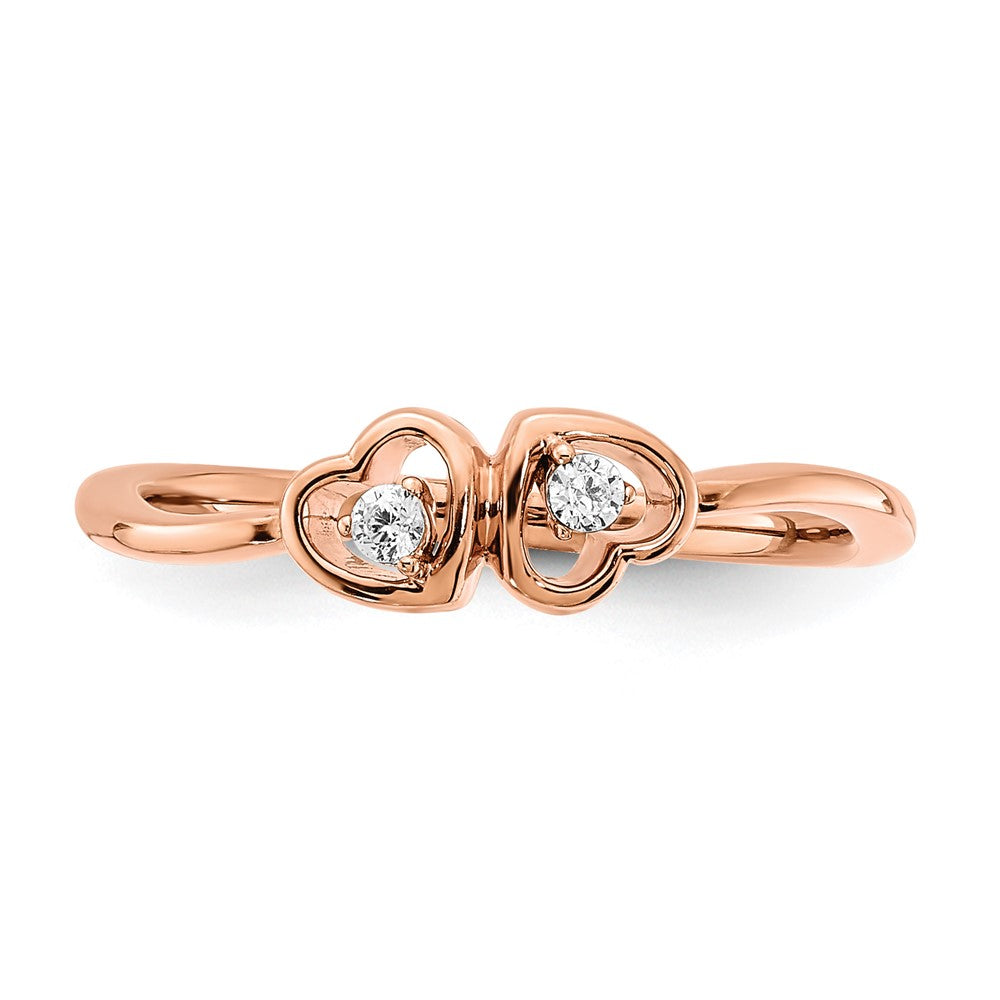 14K Roségold Diamantring mit poliertem Doppelherz