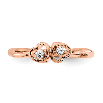 14K Roségold Diamantring mit poliertem Doppelherz