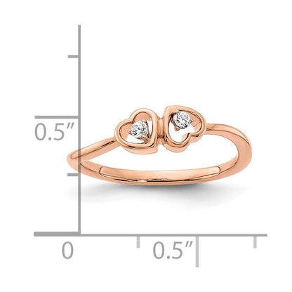 14K Roségold Diamantring mit poliertem Doppelherz