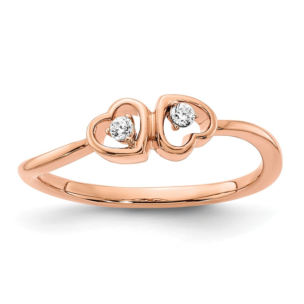 14K Roségold Diamantring mit poliertem Doppelherz