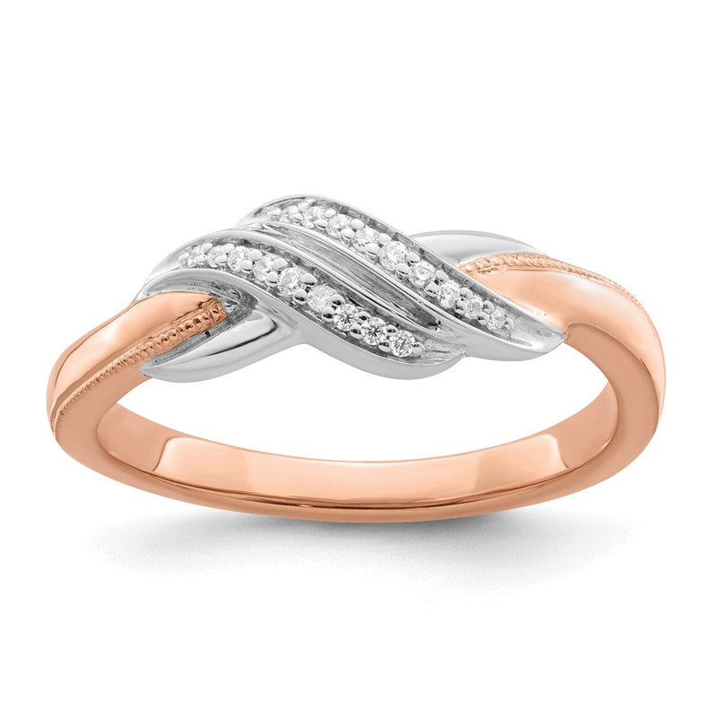 14K Bicolor Gold (Weiß & Rosé) polierter Fantasie-Ring mit echten Diamanten