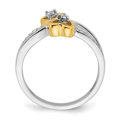 14K Bicolor Gold Polierter Doppelherz-Ring mit echten Diamanten