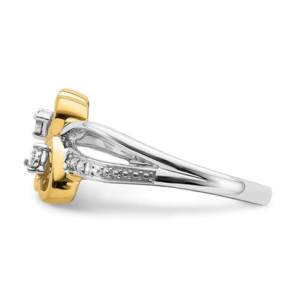 14K Bicolor Gold Polierter Doppelherz-Ring mit echten Diamanten