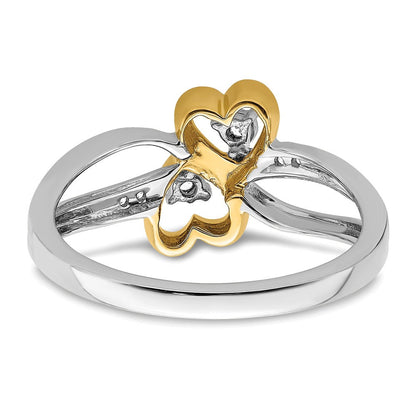 14K Bicolor Gold Polierter Doppelherz-Ring mit echten Diamanten