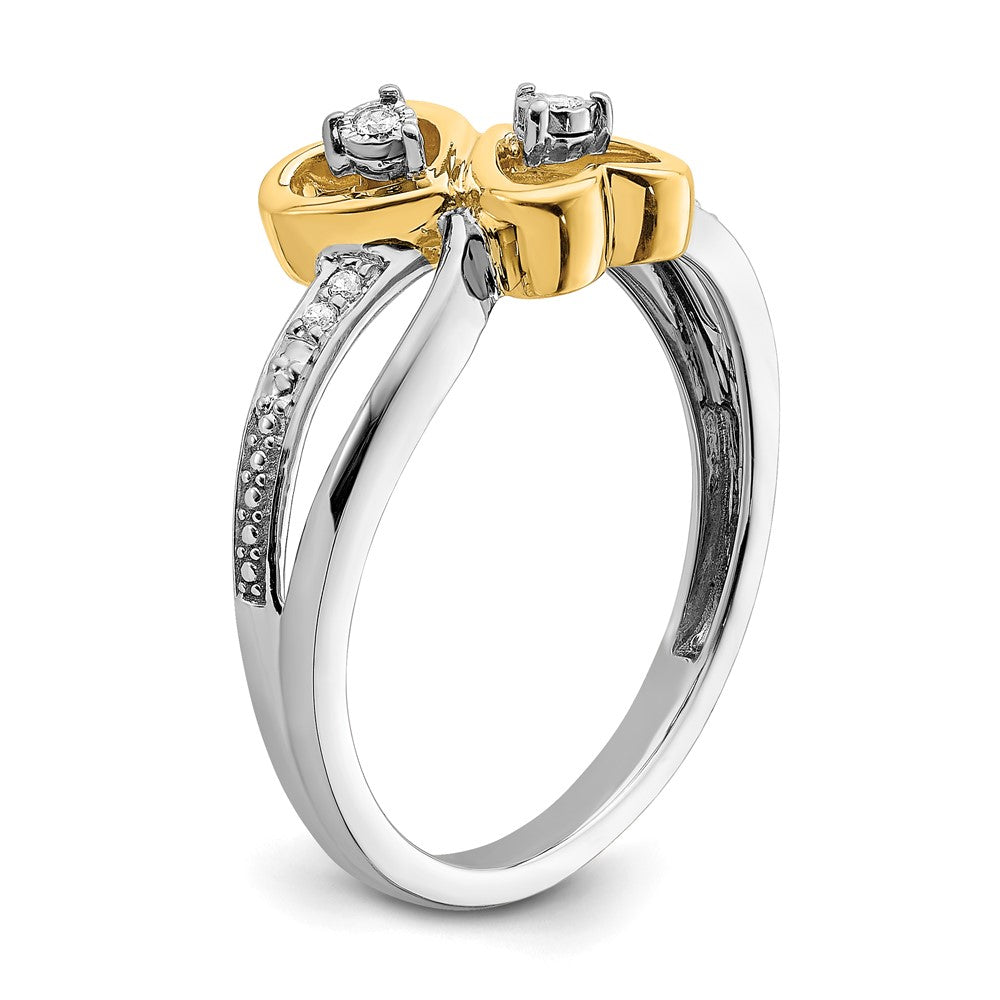 14K Bicolor Gold Polierter Doppelherz-Ring mit echten Diamanten