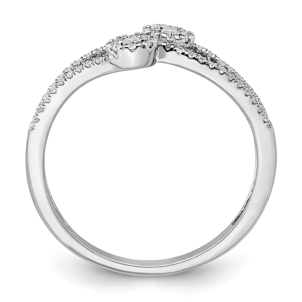 14K Weißgold Ring mit polierten, doppelten Pavé-Kreisen im ByPass-Design