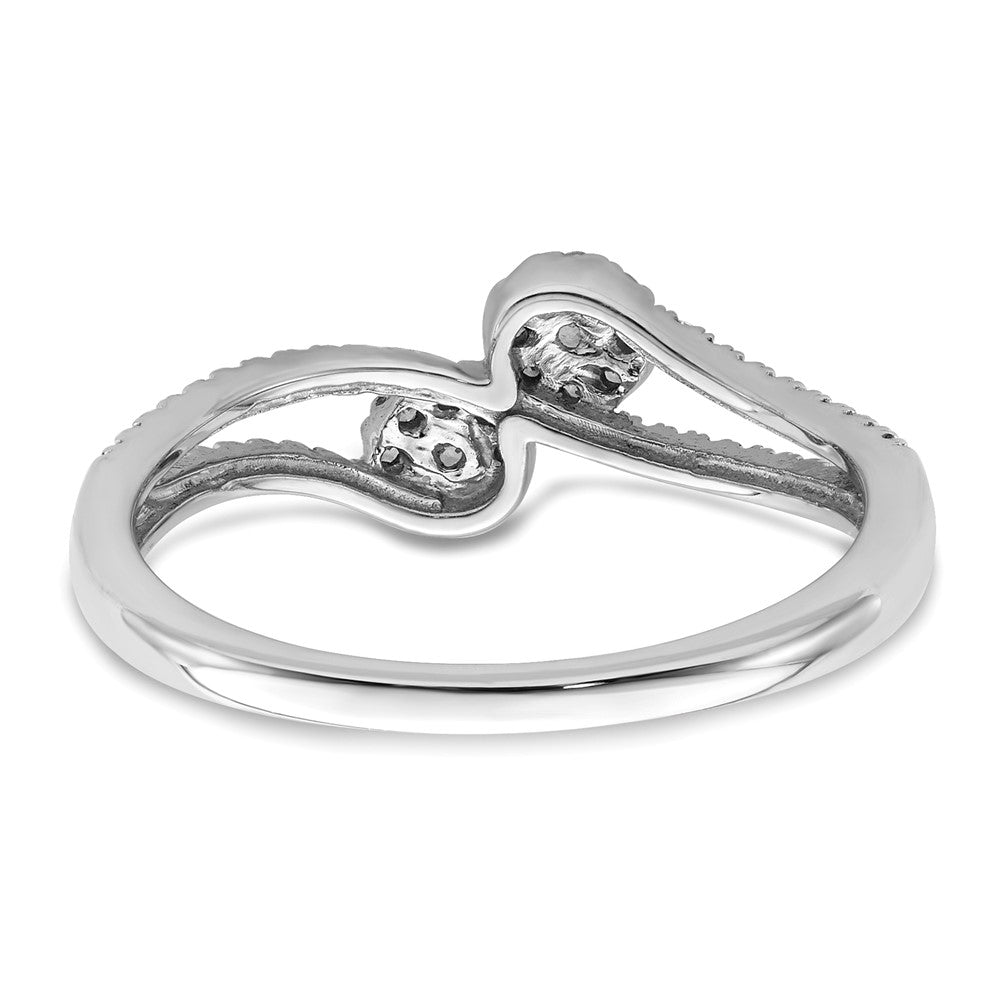 14K Weißgold Ring mit polierten, doppelten Pavé-Kreisen im ByPass-Design