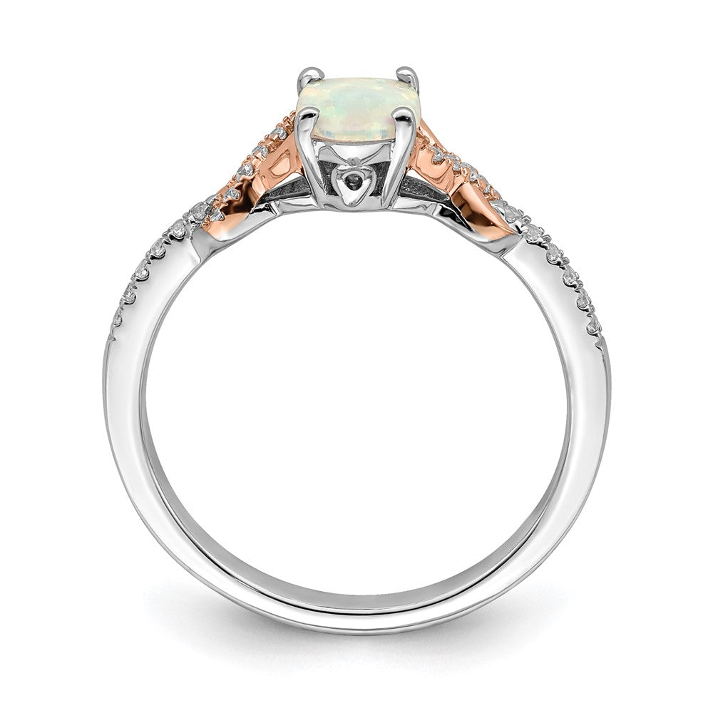 14K Bicolor Gold Ring mit ovalem Opal und echten Diamanten, poliert