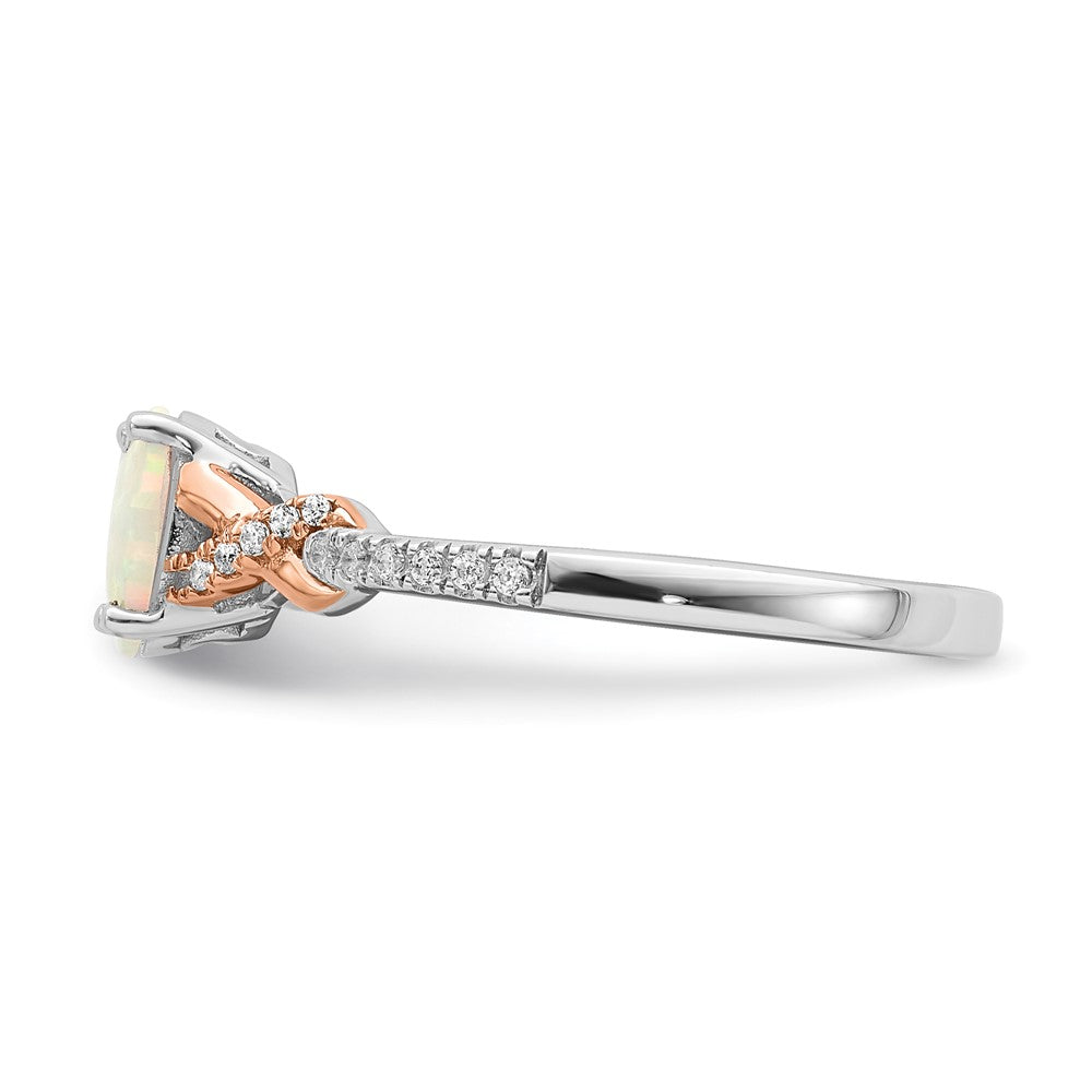 14K Bicolor Gold Ring mit ovalem Opal und echten Diamanten, poliert