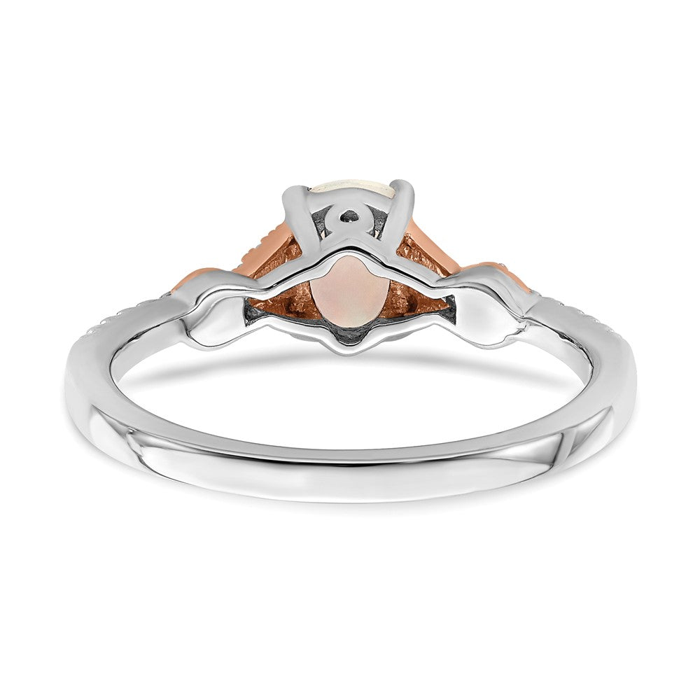 14K Bicolor Gold Ring mit ovalem Opal und echten Diamanten, poliert