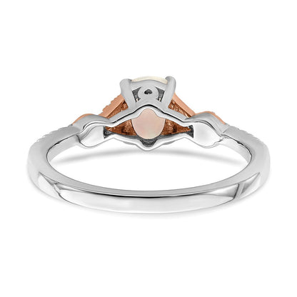14K Bicolor Gold Ring mit ovalem Opal und echten Diamanten, poliert