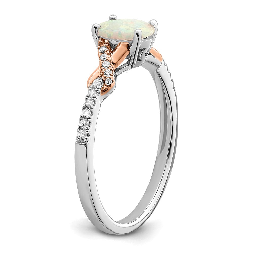 14K Bicolor Gold Ring mit ovalem Opal und echten Diamanten, poliert
