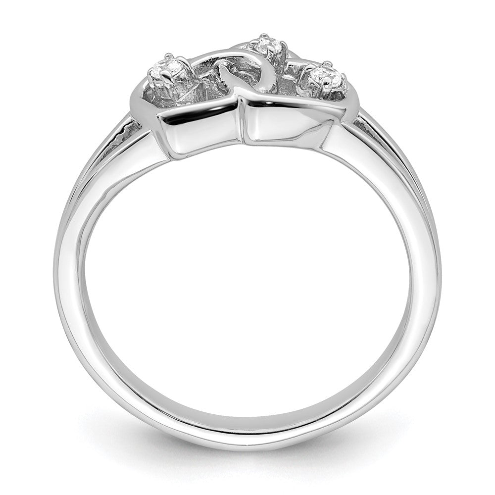 14K Weißgold Polierter Doppelherz Diamant-Ring