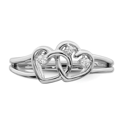 14K Weißgold Polierter Doppelherz Diamant-Ring